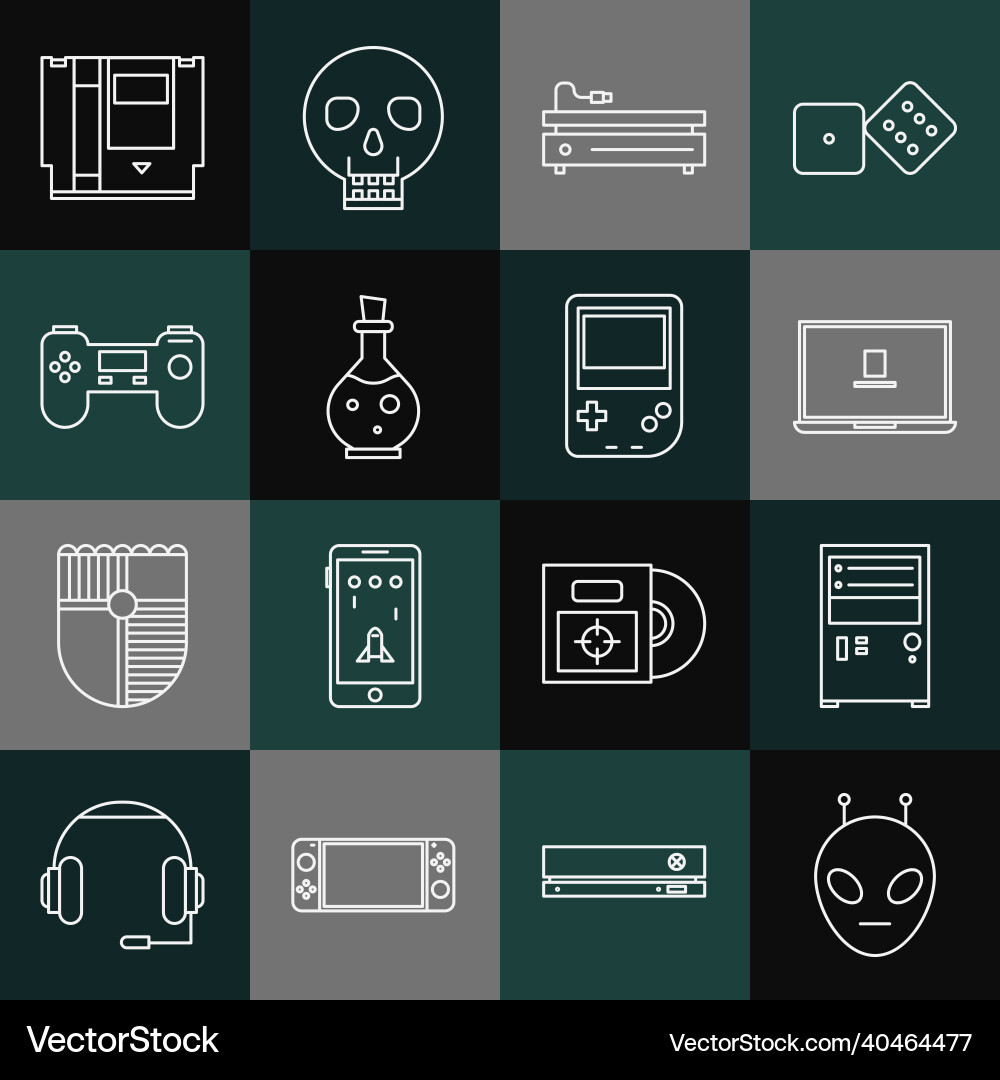 Set line alien computer laptop video game Set line alien computer laptop video game vector image