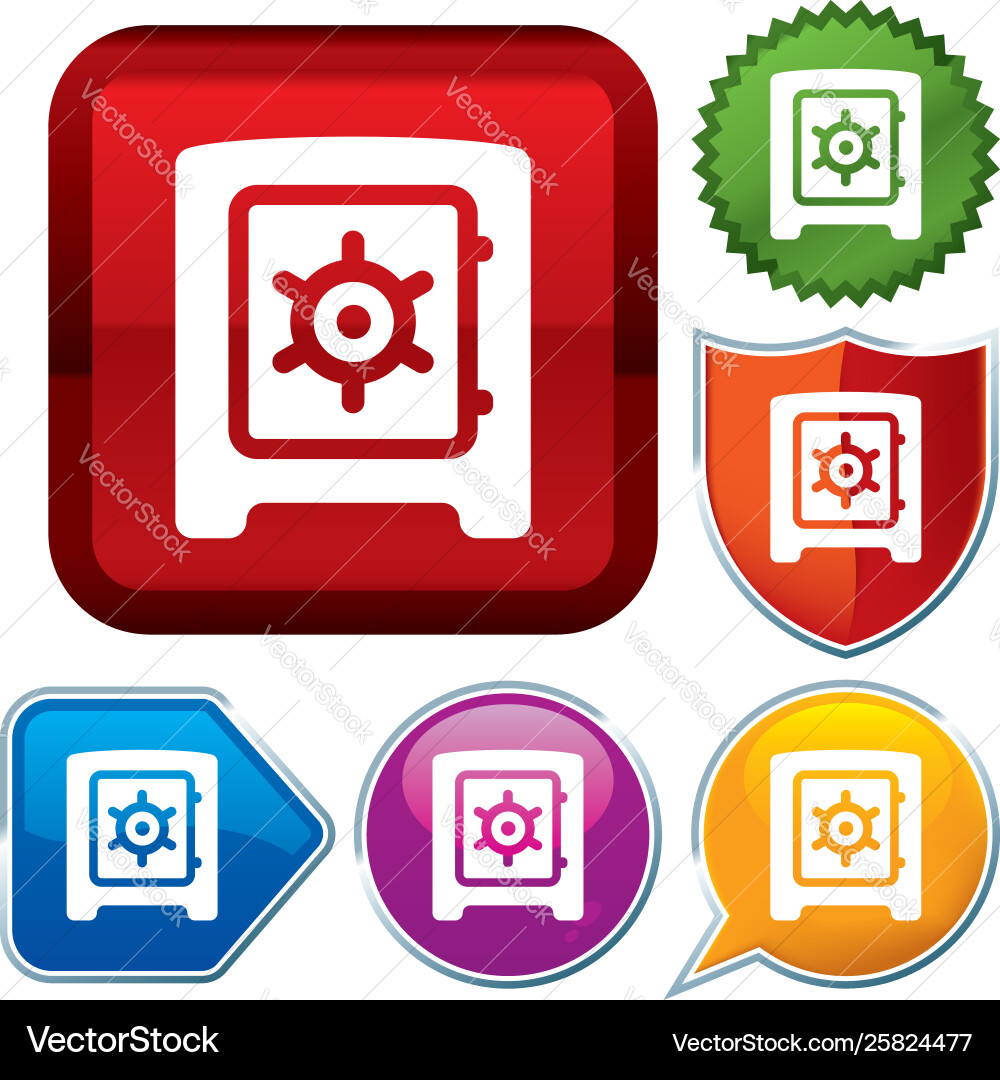 Set shiny icon series on buttons safe box vector image