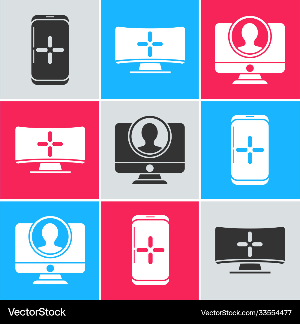 Set smartphone and playing in game computer Set smartphone and playing in game computer vector image