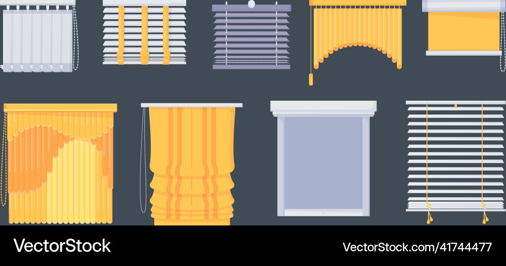Window blinds horizontal vertical closed open set Window blinds horizontal vertical closed open set vector image