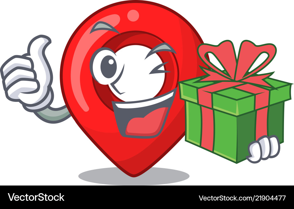 With gift map pointer navigation pin mascot With gift map pointer navigation pin mascot Vector Image