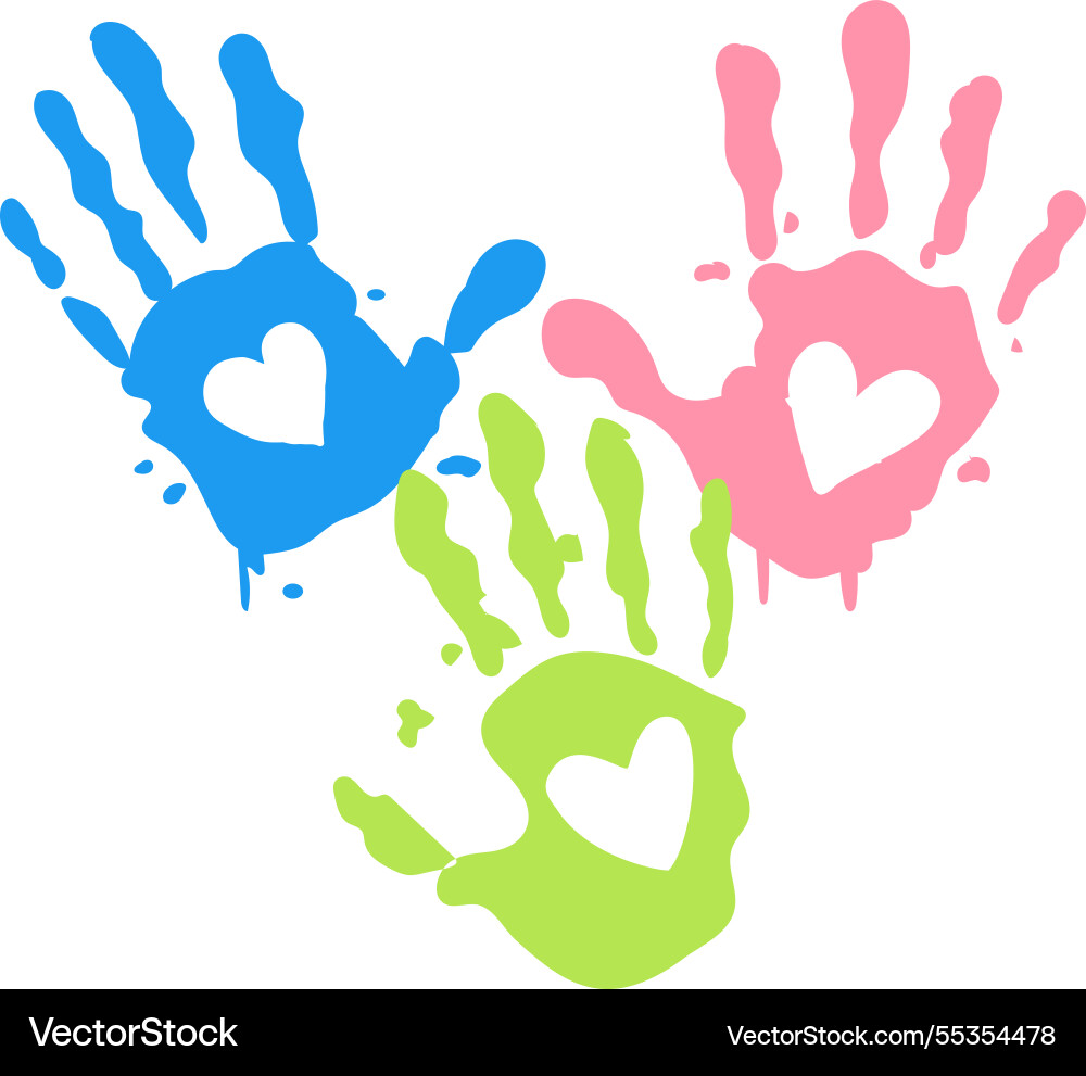 Bunte Handabdrücke mit Herzliebe Kinder Bunte Handabdrücke mit Herzliebe Kinder vektorbild