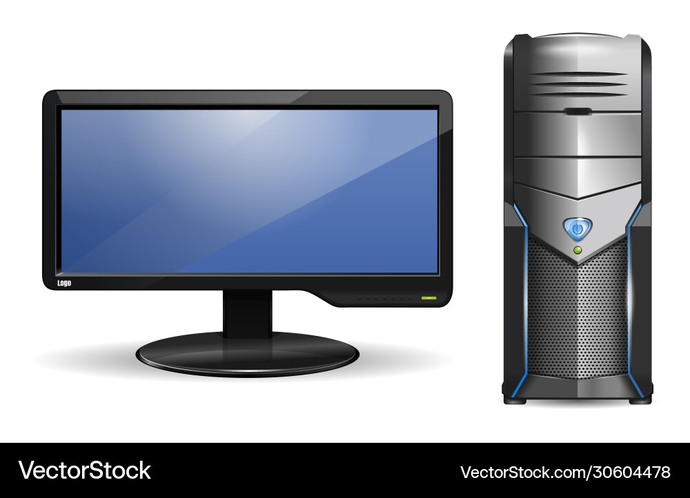 Computer system unit and flat lcd monitor Vector Image