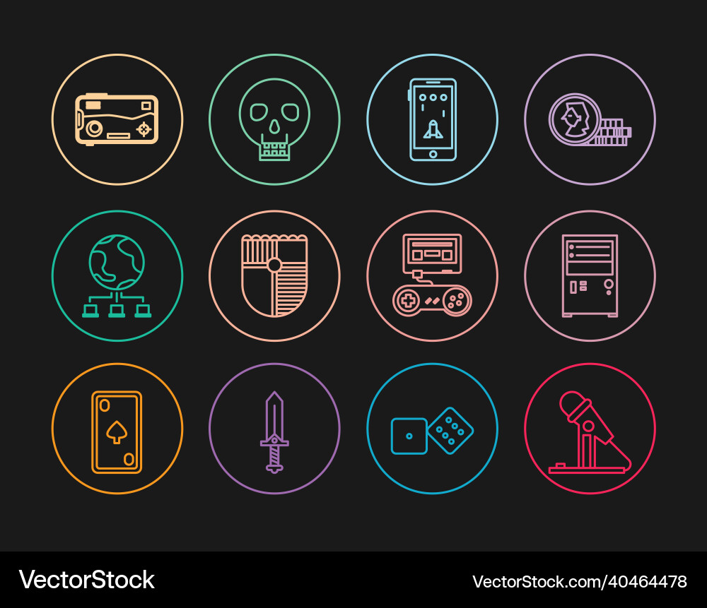 Set line microphone computer mobile and playing Set line microphone computer mobile and playing vector image