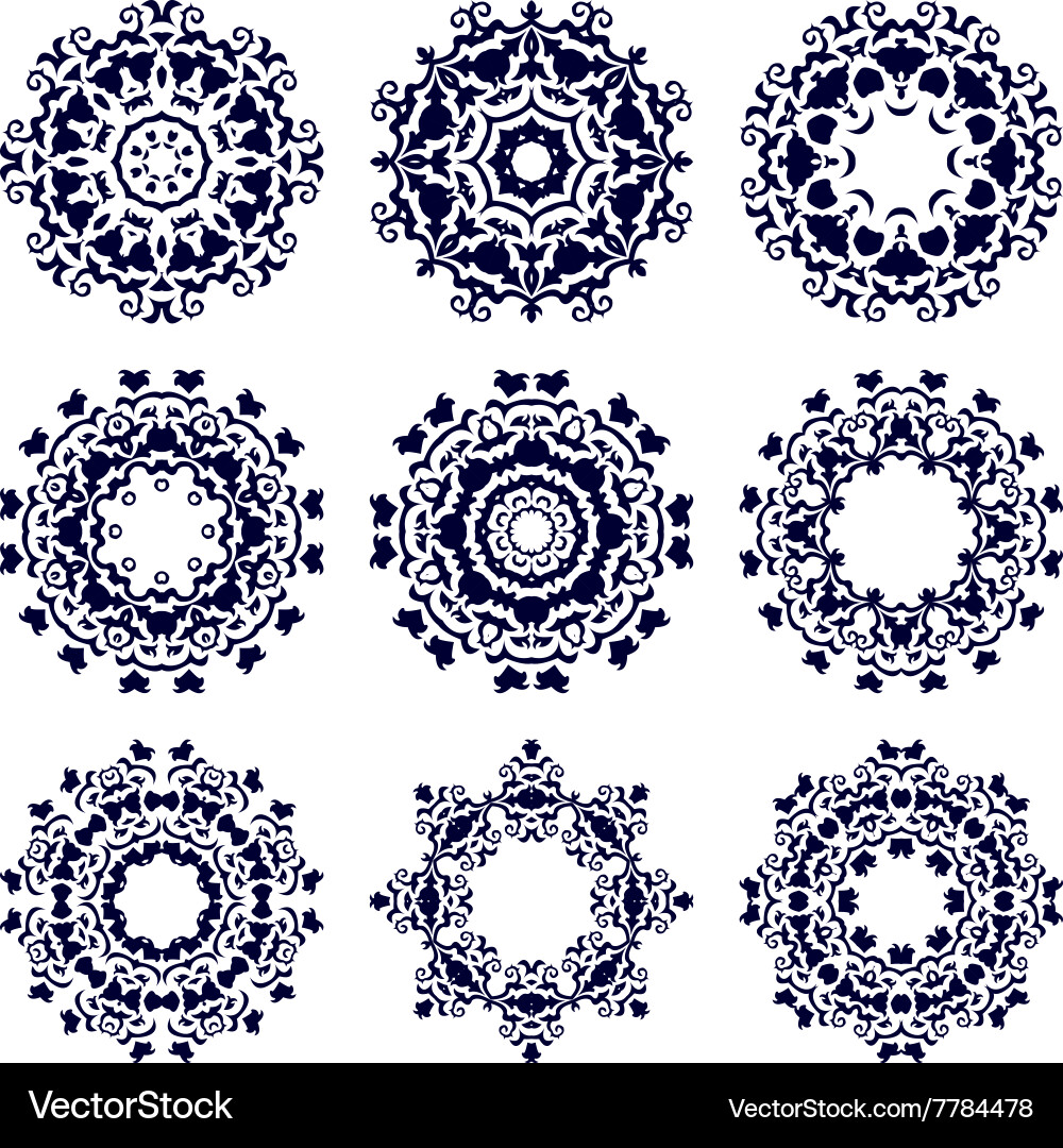 Set of nine circular patterns vector image