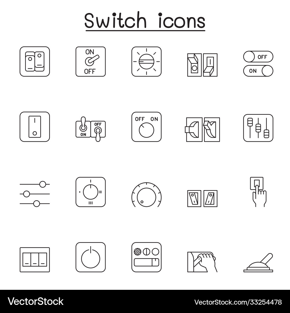 Switch icon set in thin line style Switch icon set in thin line style vector image