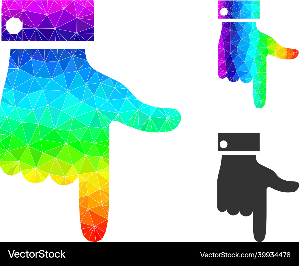 Triangle filled hand pointer down icon Triangle filled hand pointer down icon vector image