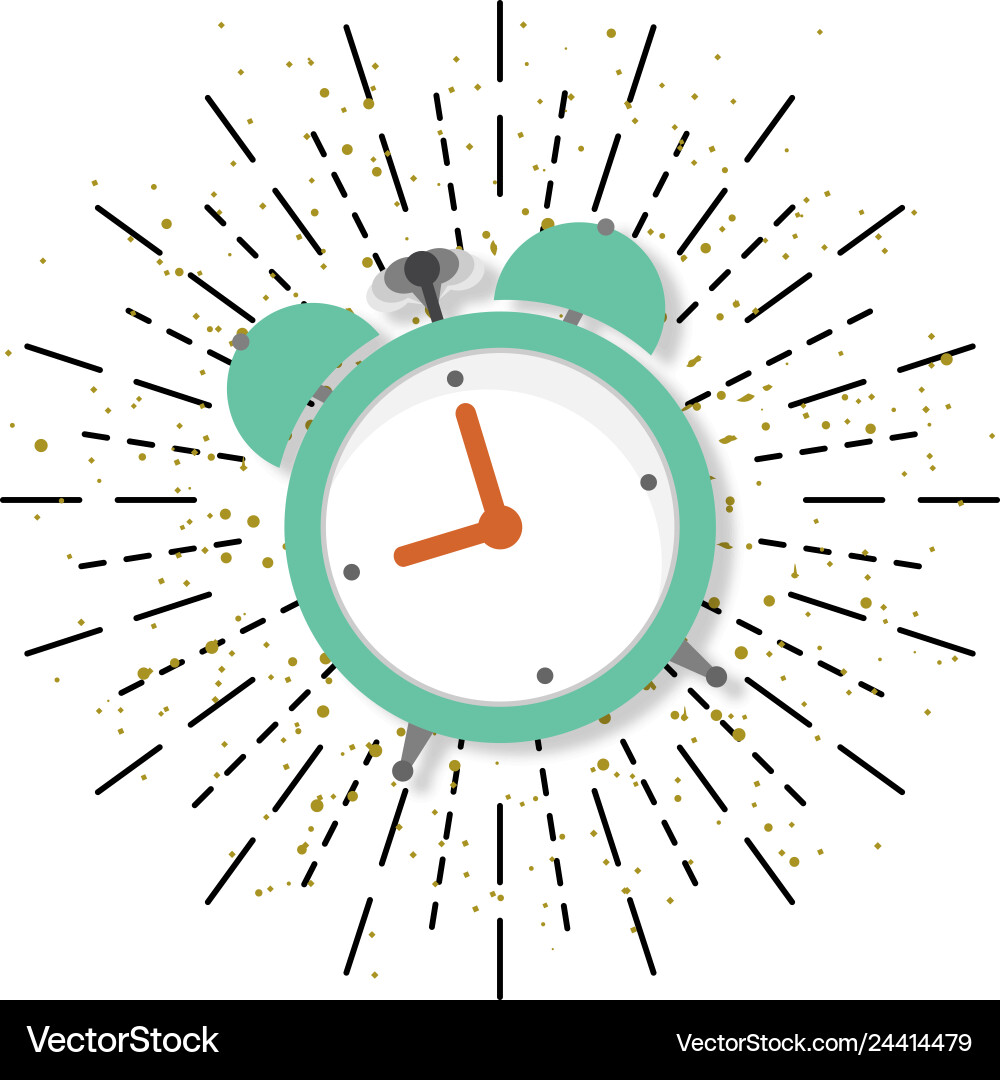 Alarm clock in flat style with burst Alarm clock in flat style with burst vector image