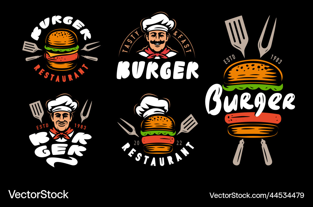 Burger badge set fast food emblem and logo Burger badge set fast food emblem and logo vector image