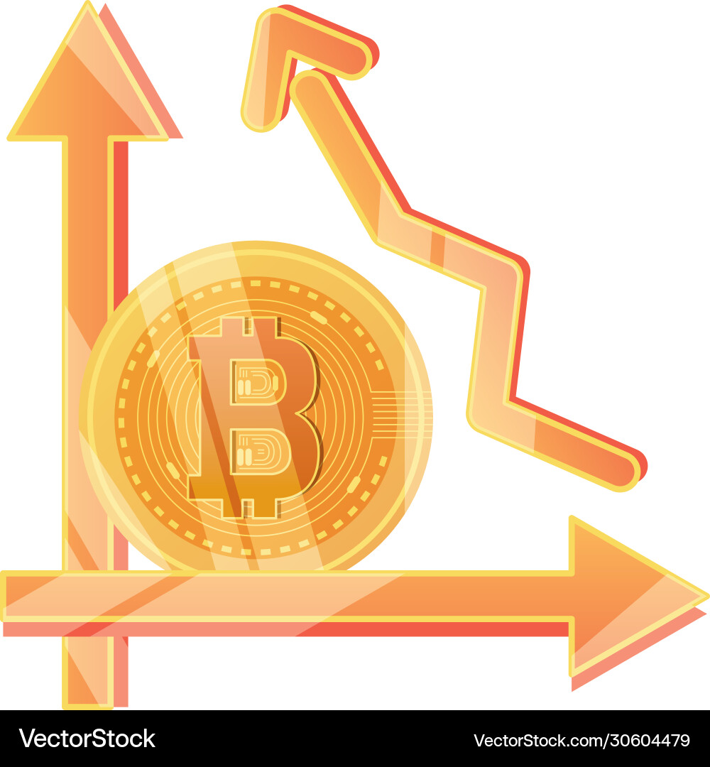 Chart with bitcoin cryptocoin and ascending Chart with bitcoin cryptocoin and ascending vector image