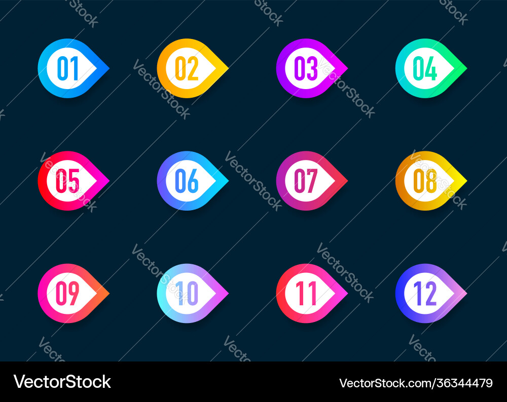 Collection arrows bullet point triangle flags Collection arrows bullet point triangle flags vector image