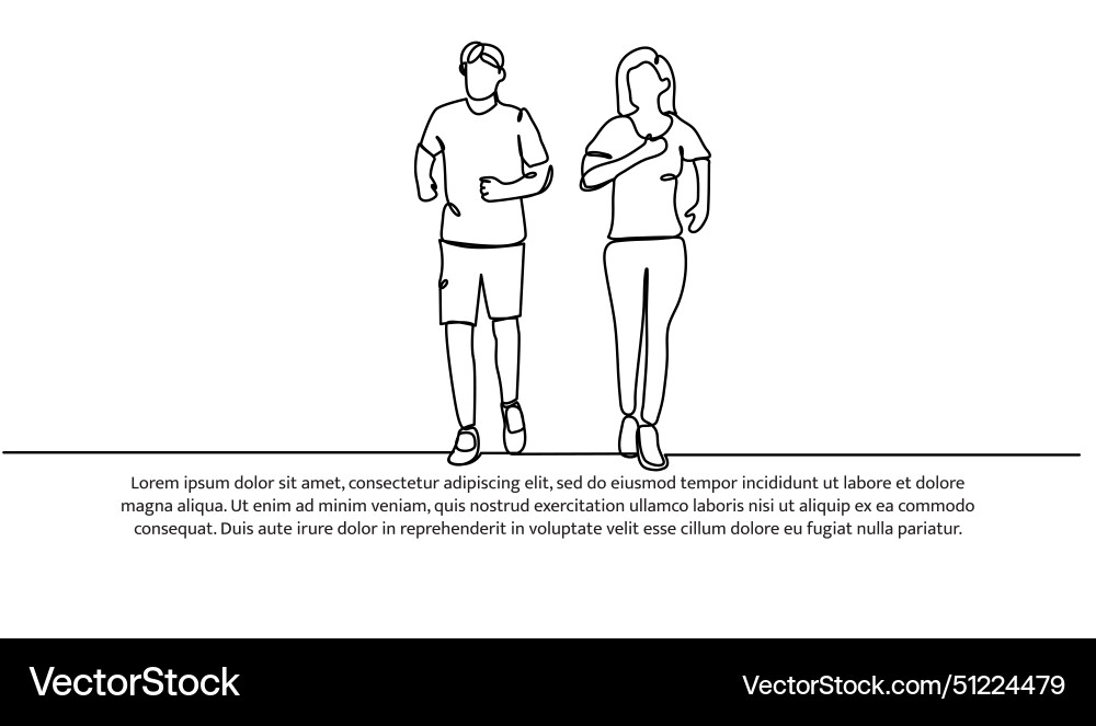 Continuous line design of jogging couple single Continuous line design of jogging couple single vector image
