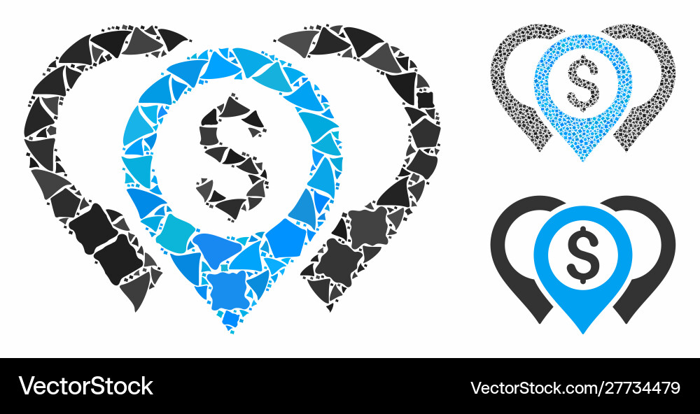 Dollar map pointers composition icon ragged Vector Image
