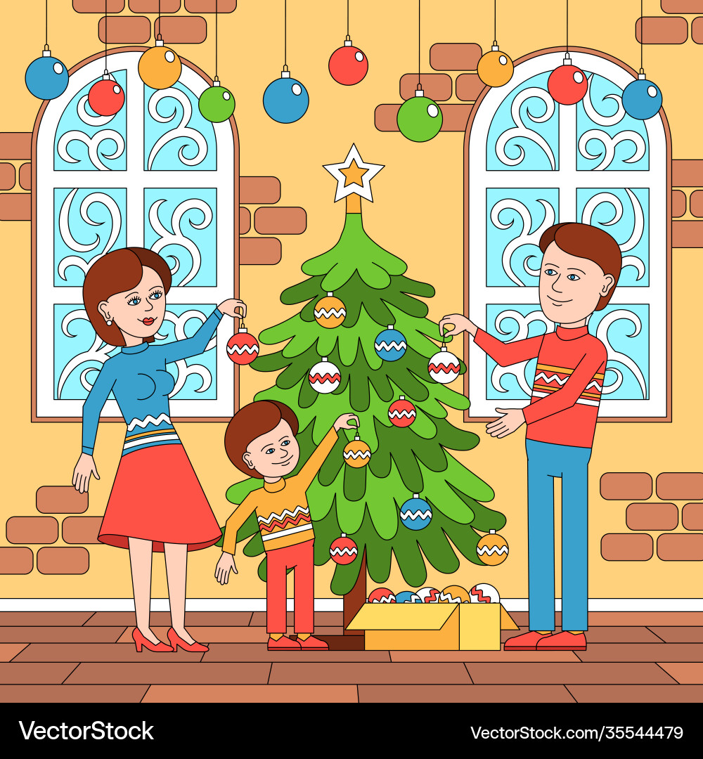 Familie Weihnachten Dekoration Zusammensetzung vektorbild
