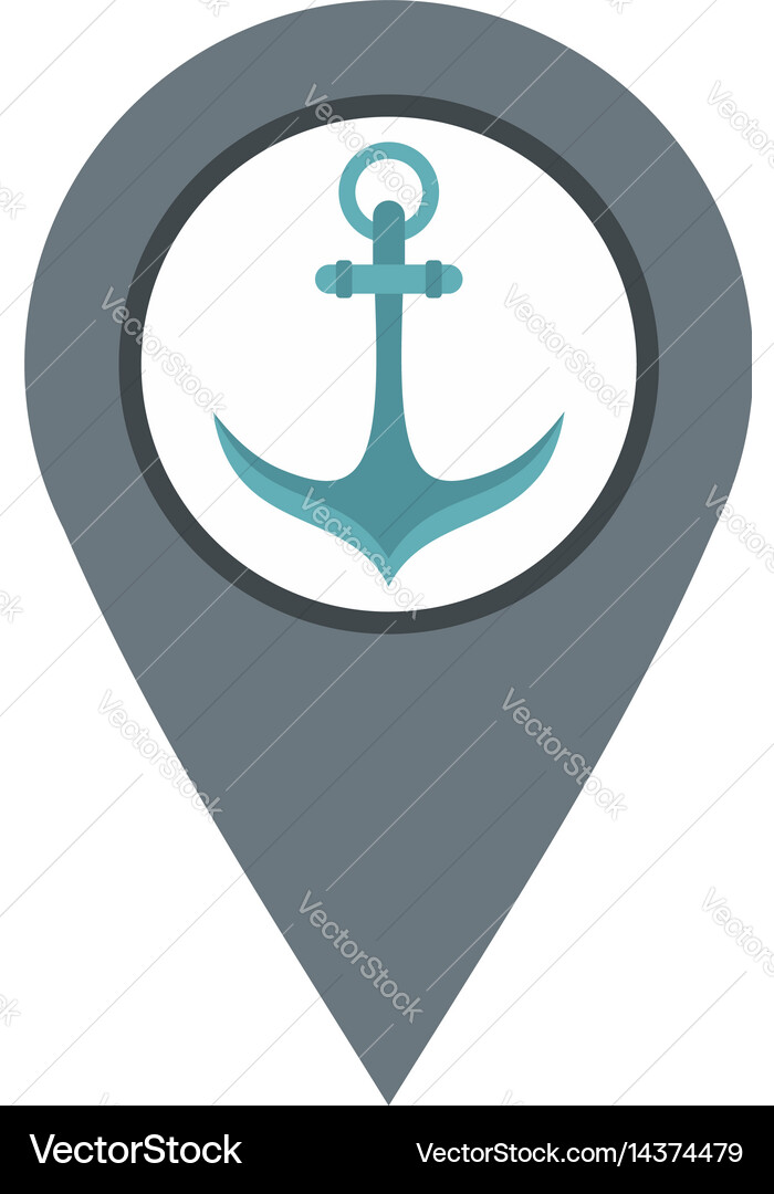 Gray map pointer with anchor symbol icon isolated vector image