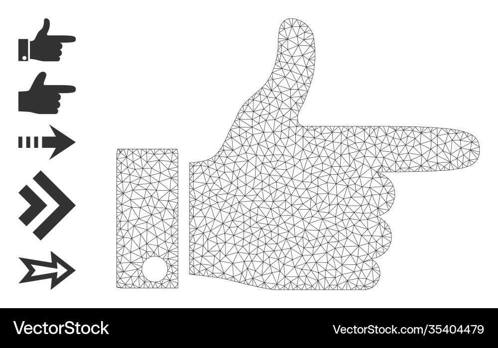 Polygonal mesh hand pointer right icon with simple vector image