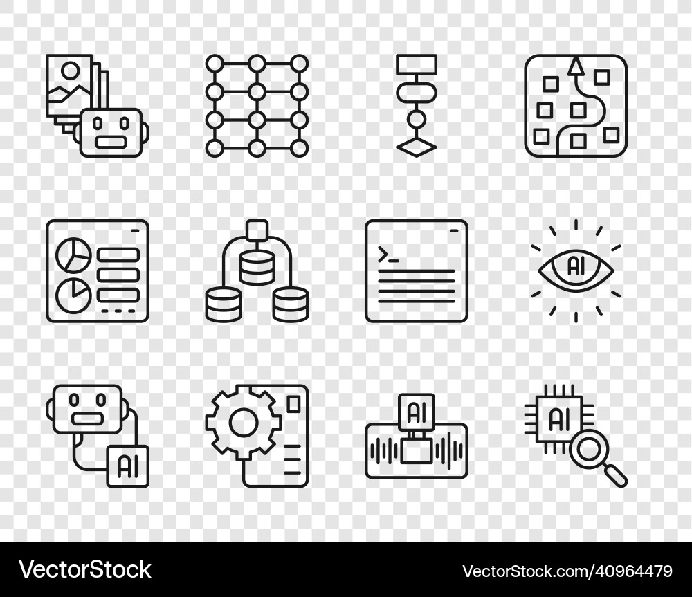 Set line artificial intelligence robot processor Set line artificial intelligence robot processor vector image