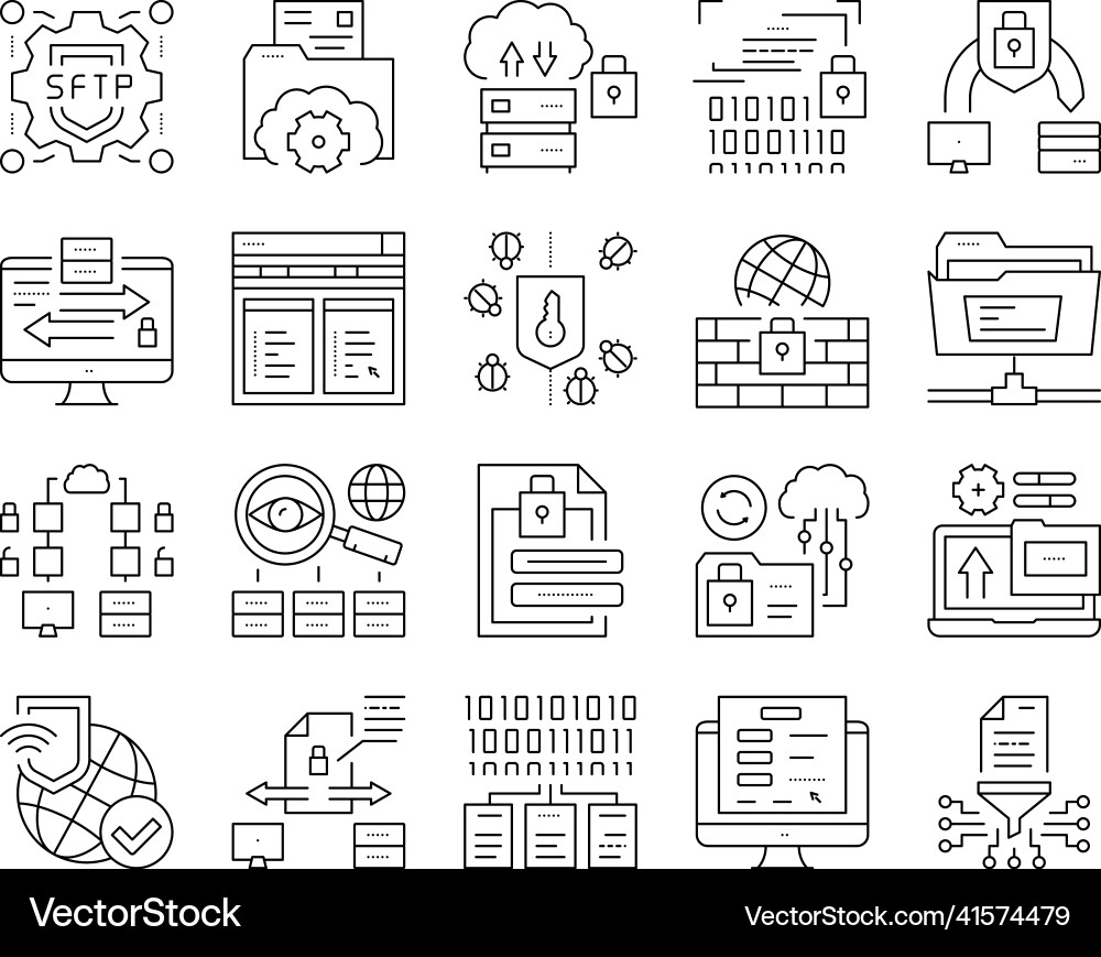 Ssh sftp file transfer protocol icons set Ssh sftp file transfer protocol icons set vector image