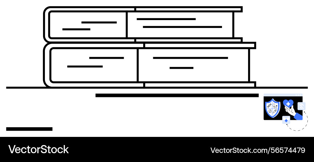 Stack of books with digital shield symbolizing Stack of books with digital shield symbolizing vector image