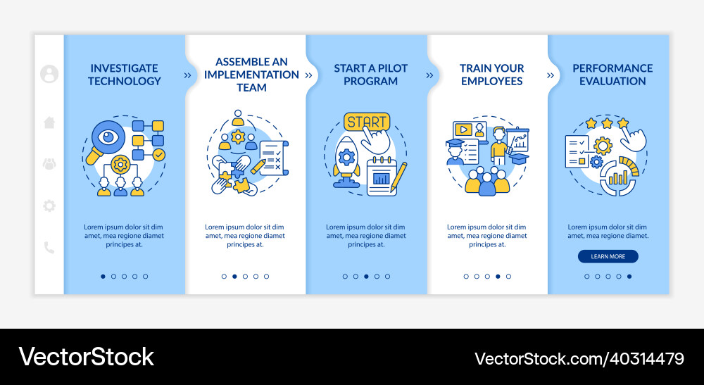 Technology implementation onboarding template Technology implementation onboarding template Vector Image