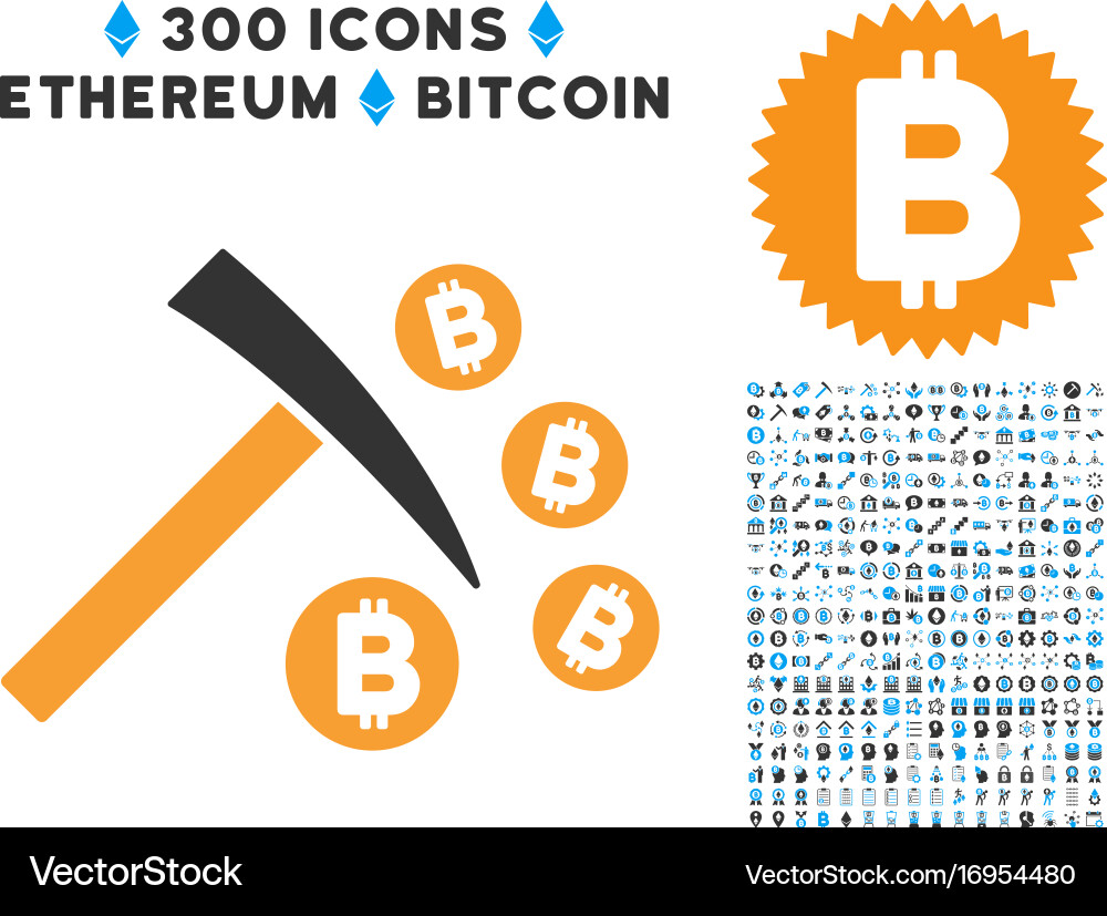 Bitcoin mining hammer flat icon with set vector image