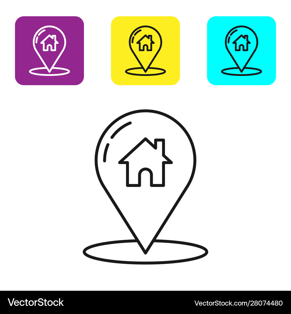 Black line map pointer with house icon isolated Black line map pointer with house icon isolated vector image