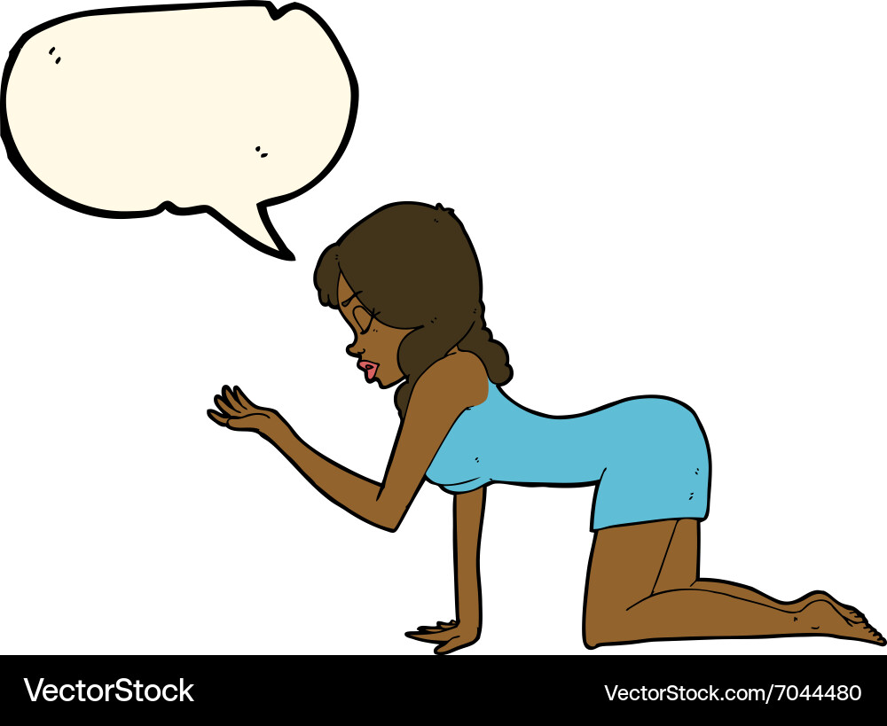 Cartoon woman on all fours with speech bubble Vector Image