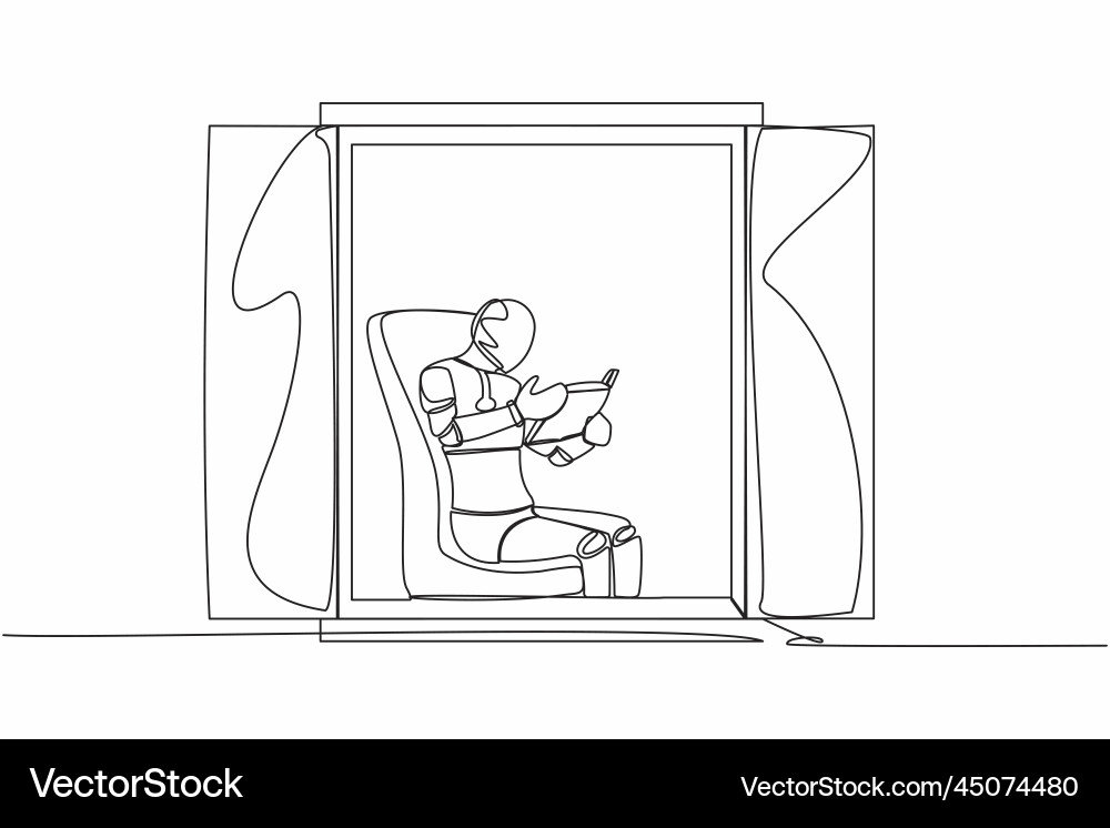 Continuous one line drawing robot sitting Vector Image