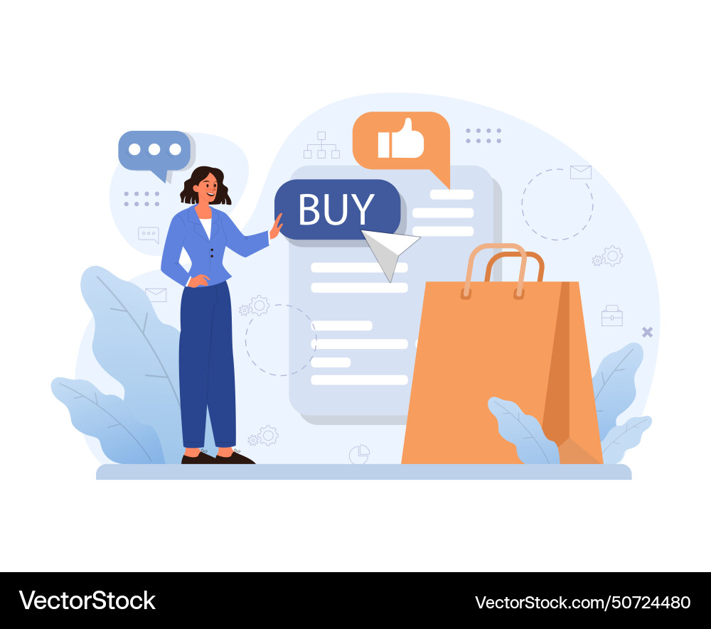 E Commerce Female Character Shopping Online Vector Image