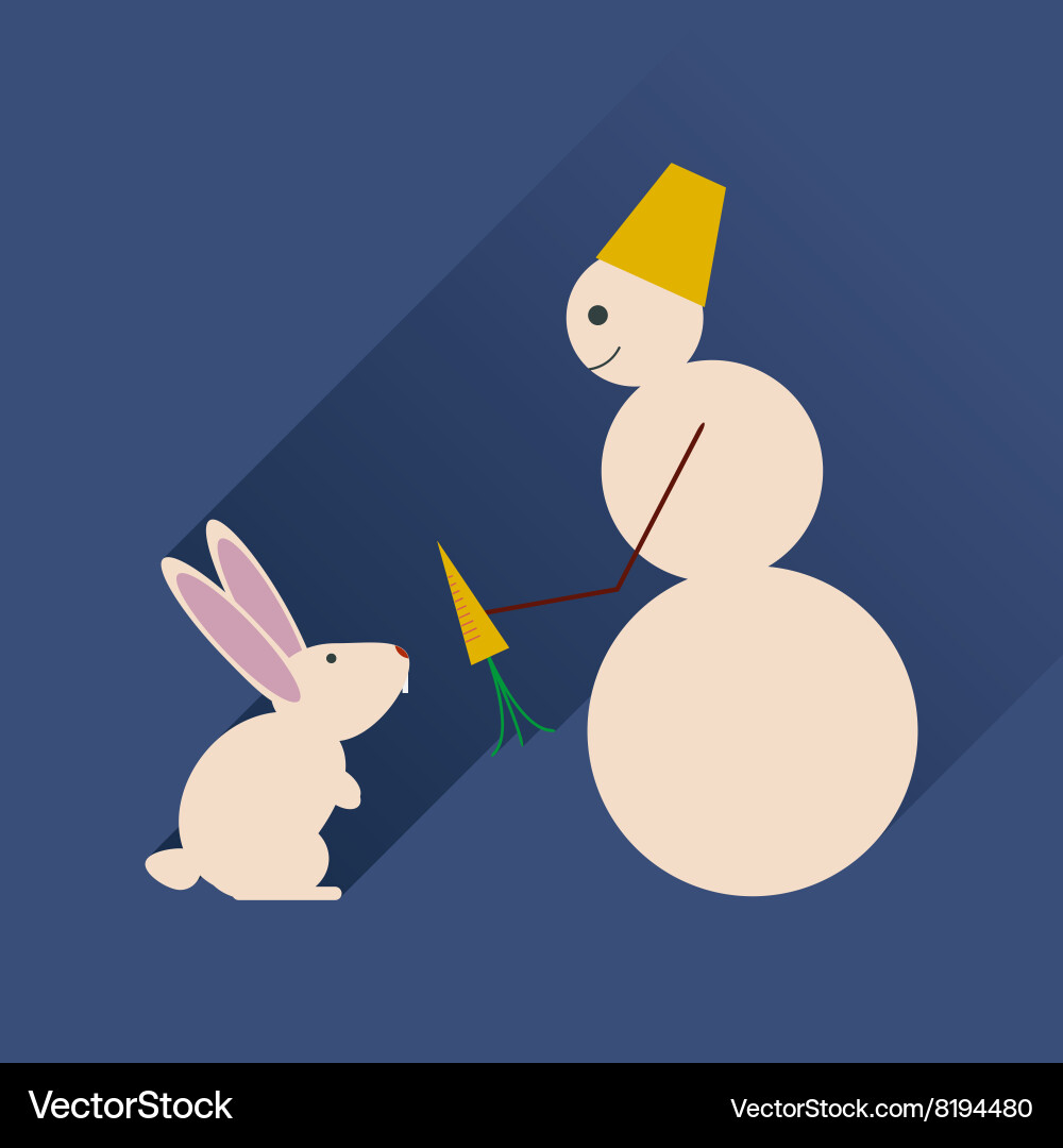 Flat web icon with long shadow snowman and rabbit Vector Image