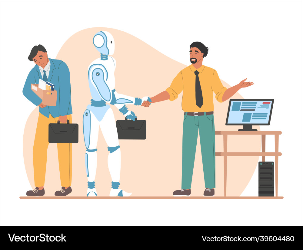 Robot Replacing Employee - Automation Vector Image