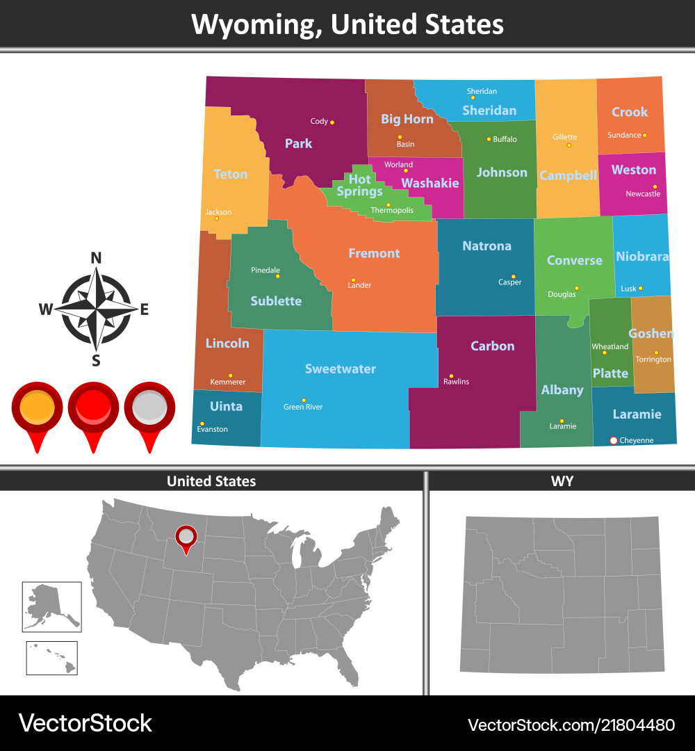 Wyoming Map - County & State Outline vector image