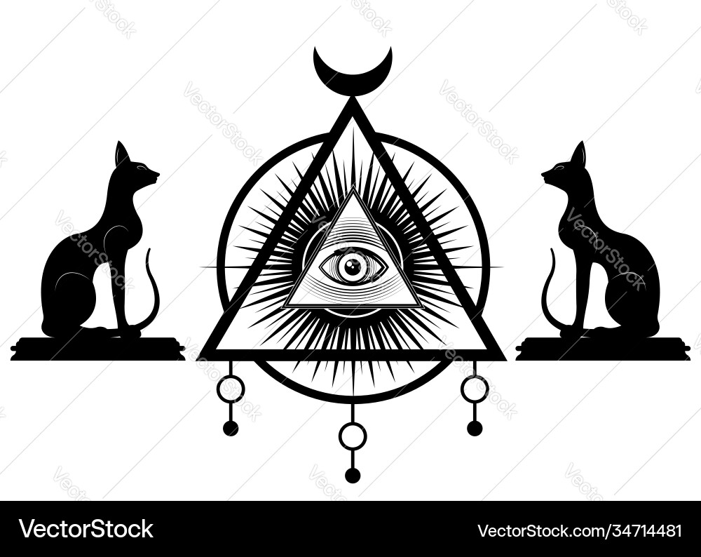 All seeing eye third egyptian black cats vector image