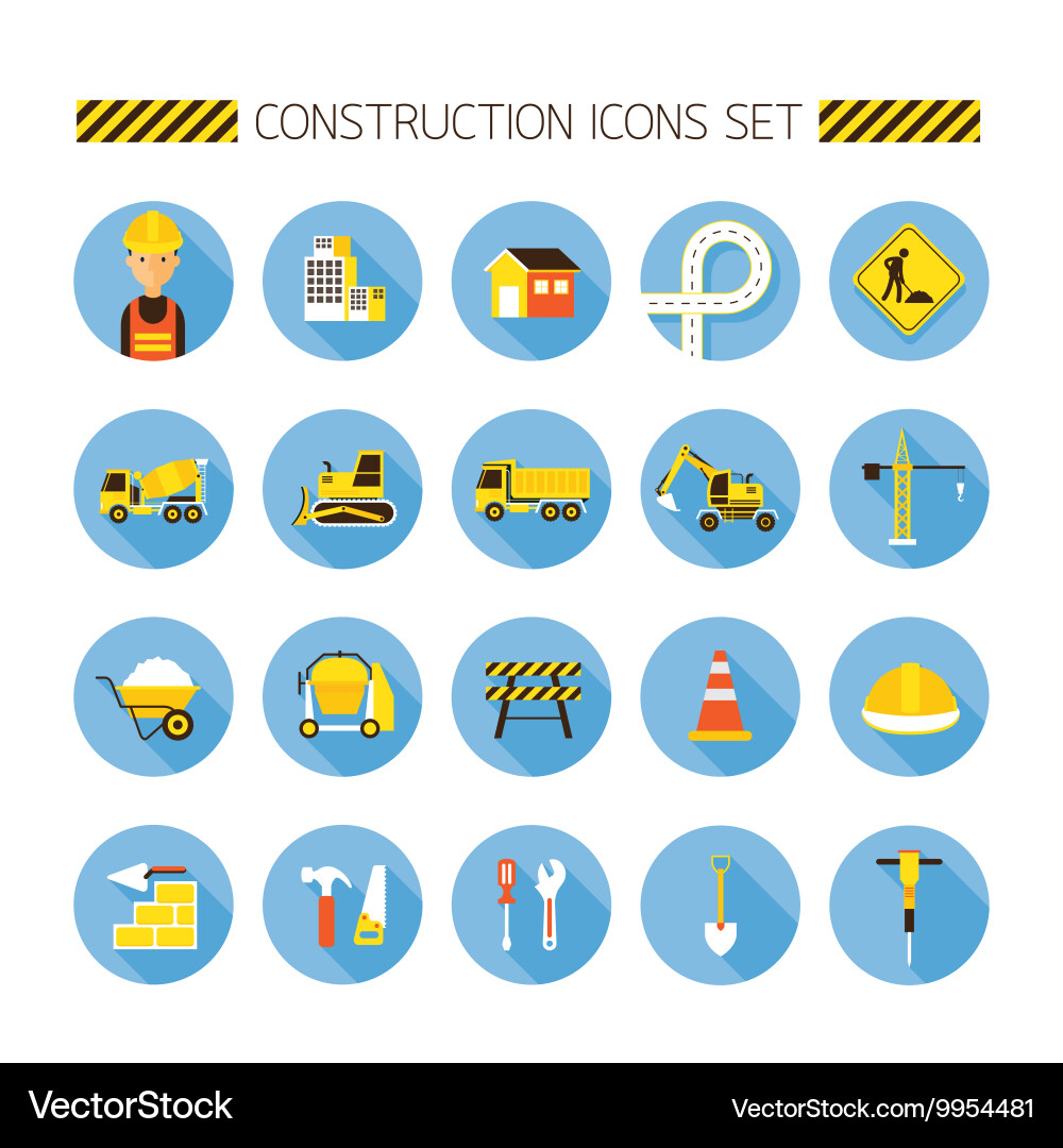 Construction Equipment Flat Icons vector image