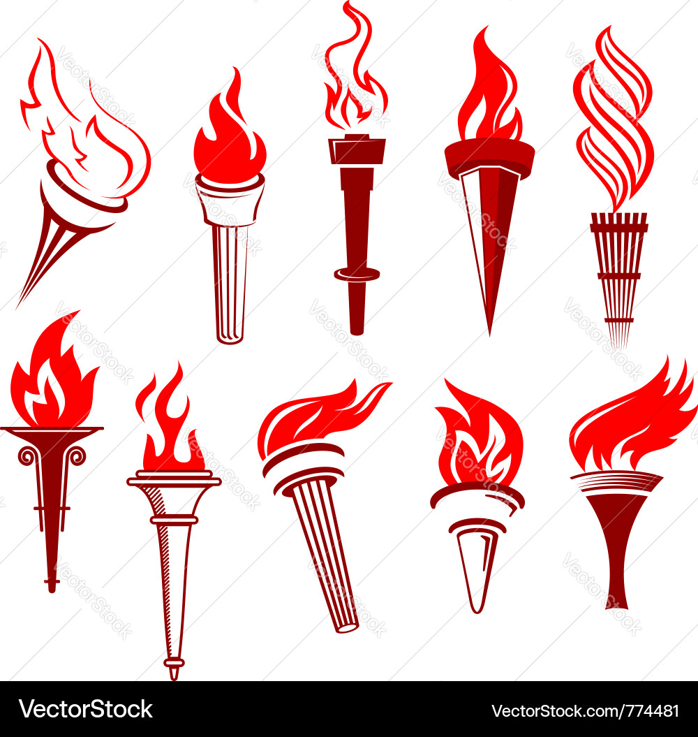 Flaming Torch Set Vector Image