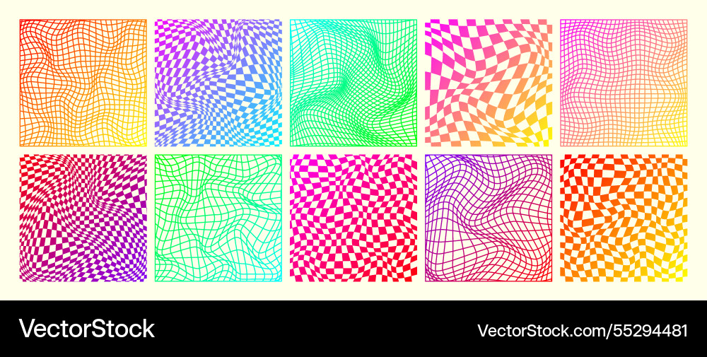 Groovy checkered pattern neon distorted tiled Groovy checkered pattern neon distorted tiled vector image