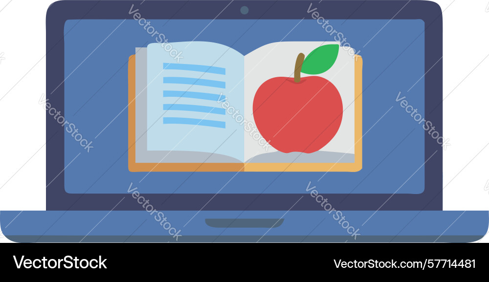 Laptop displaying open book and apple vector image