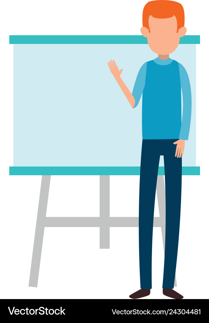 Man teaching with paperboard character Vector Image