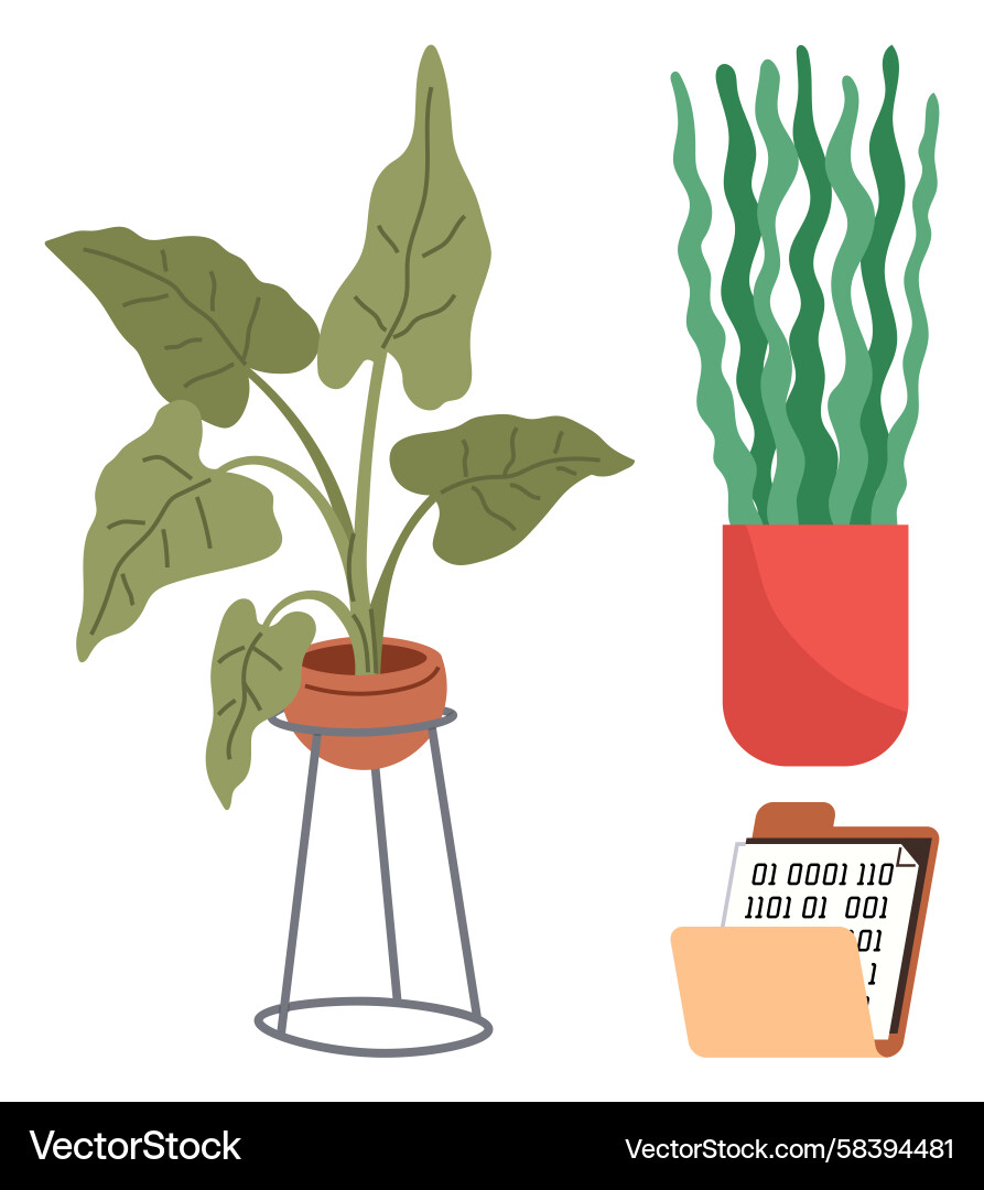 Modern Plant & Binary Code Vector Image