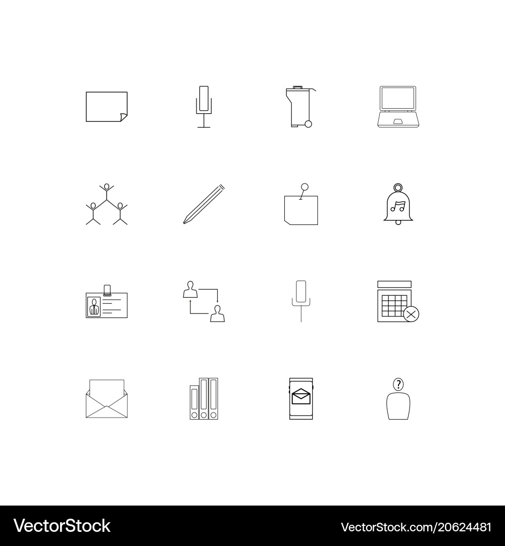 Office simple linear icons set outlined vector image