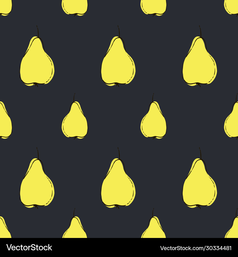 Pear seamless pattern in black and yellow color Pear seamless pattern in black and yellow color vector image
