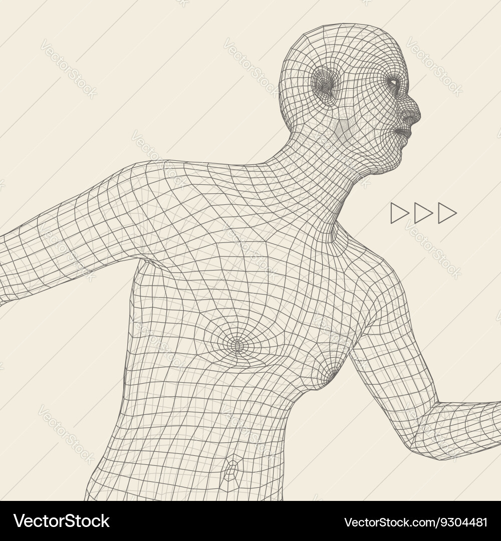 Running man polygonal body design 3d grid Vector Image