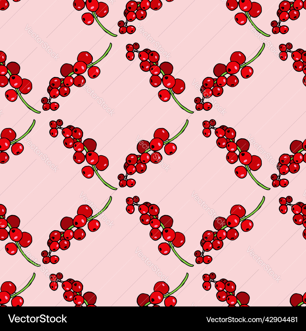 Seamless pattern with red currant on light pink vector image