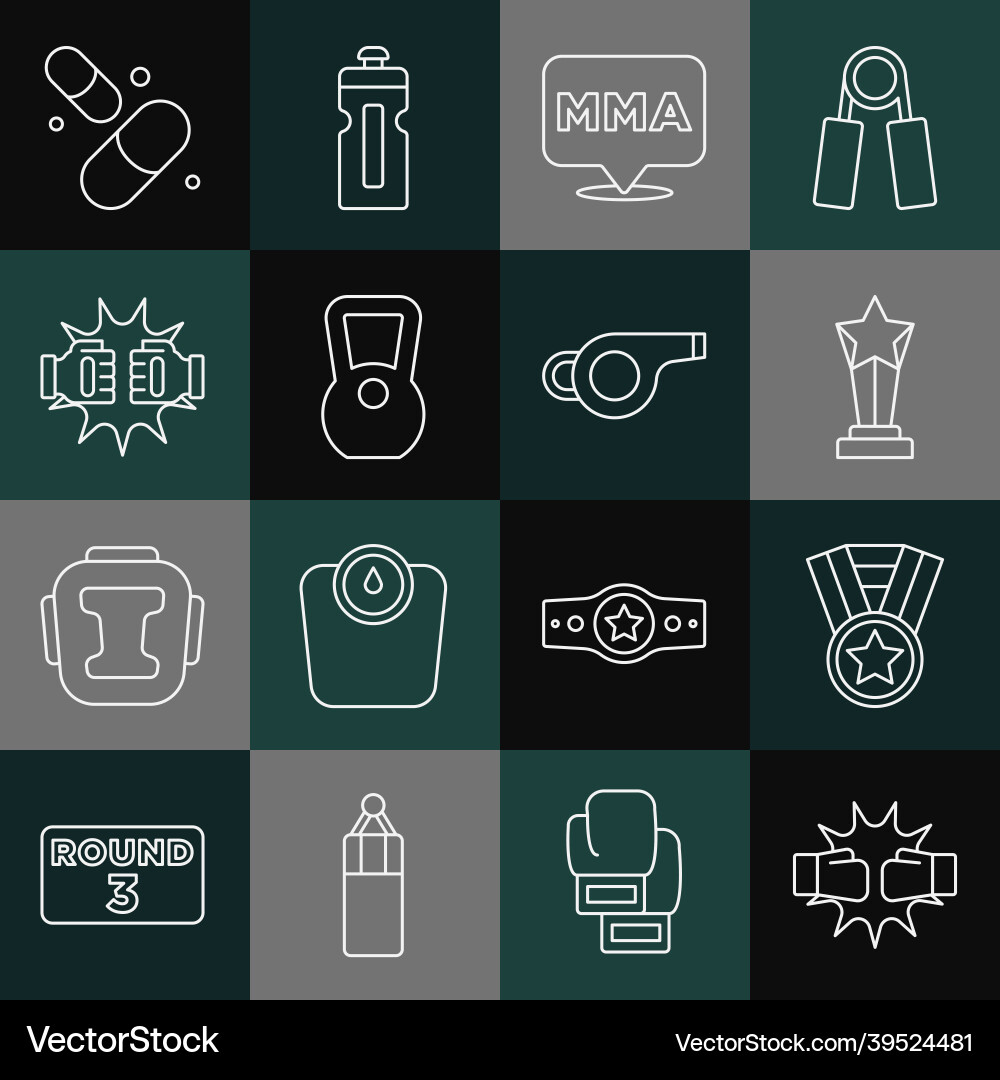 Set line punch in boxing gloves medal award cup Set line punch in boxing gloves medal award cup vector image