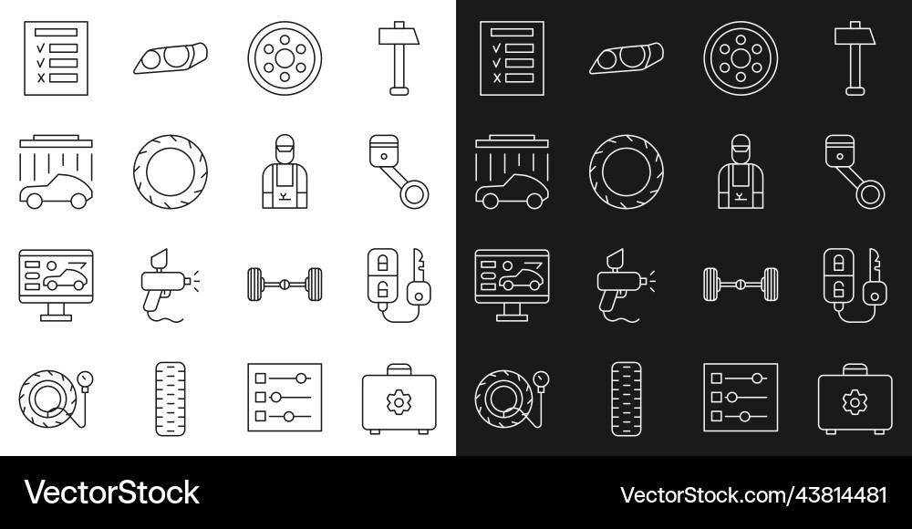 Set line toolbox car key with remote engine Vector Image