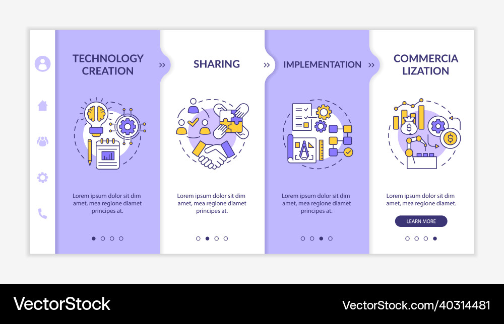 Tech transfer levels onboarding template Tech transfer levels onboarding template vector image