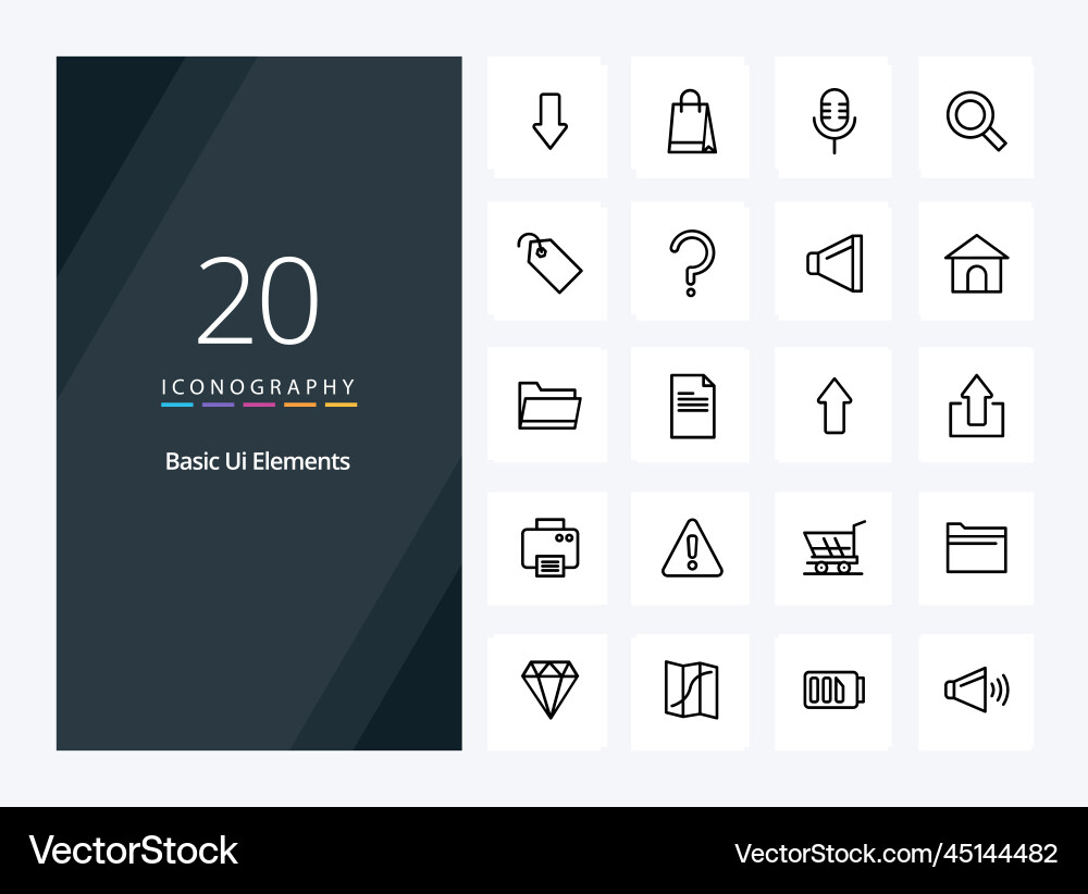 20 basic ui elements outline icon for presentation Vector Image