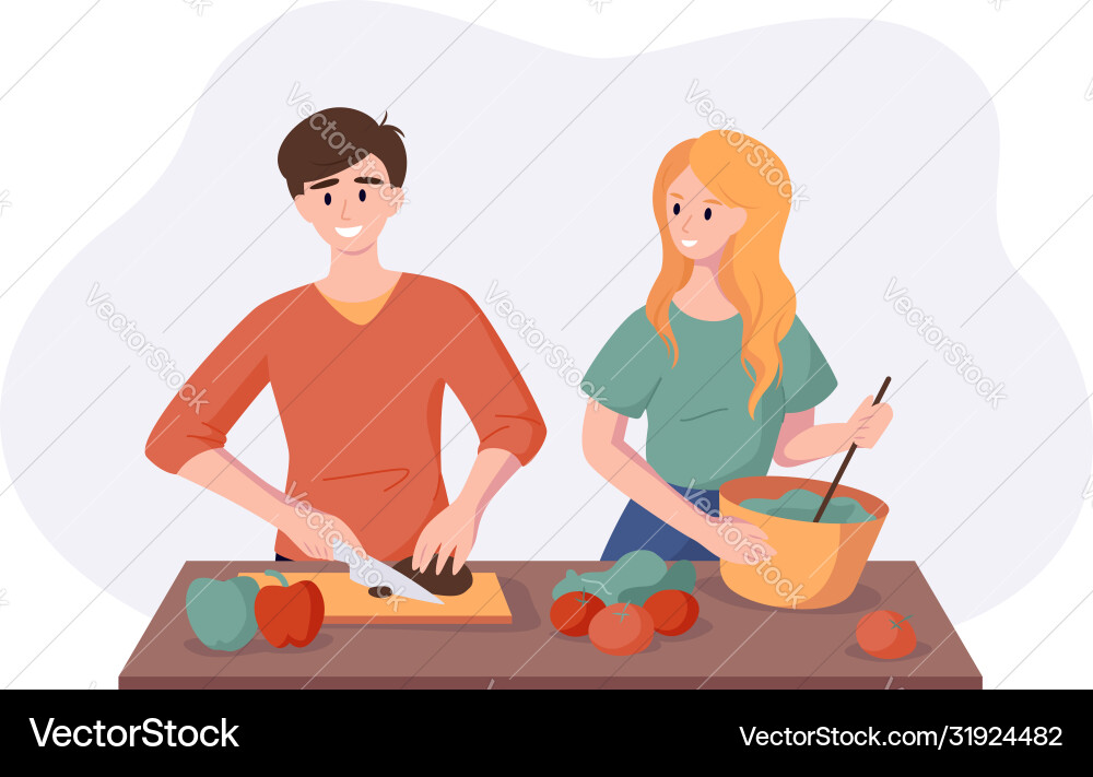 Cooking healthy dinner together vegetables Cooking healthy dinner together vegetables vector image