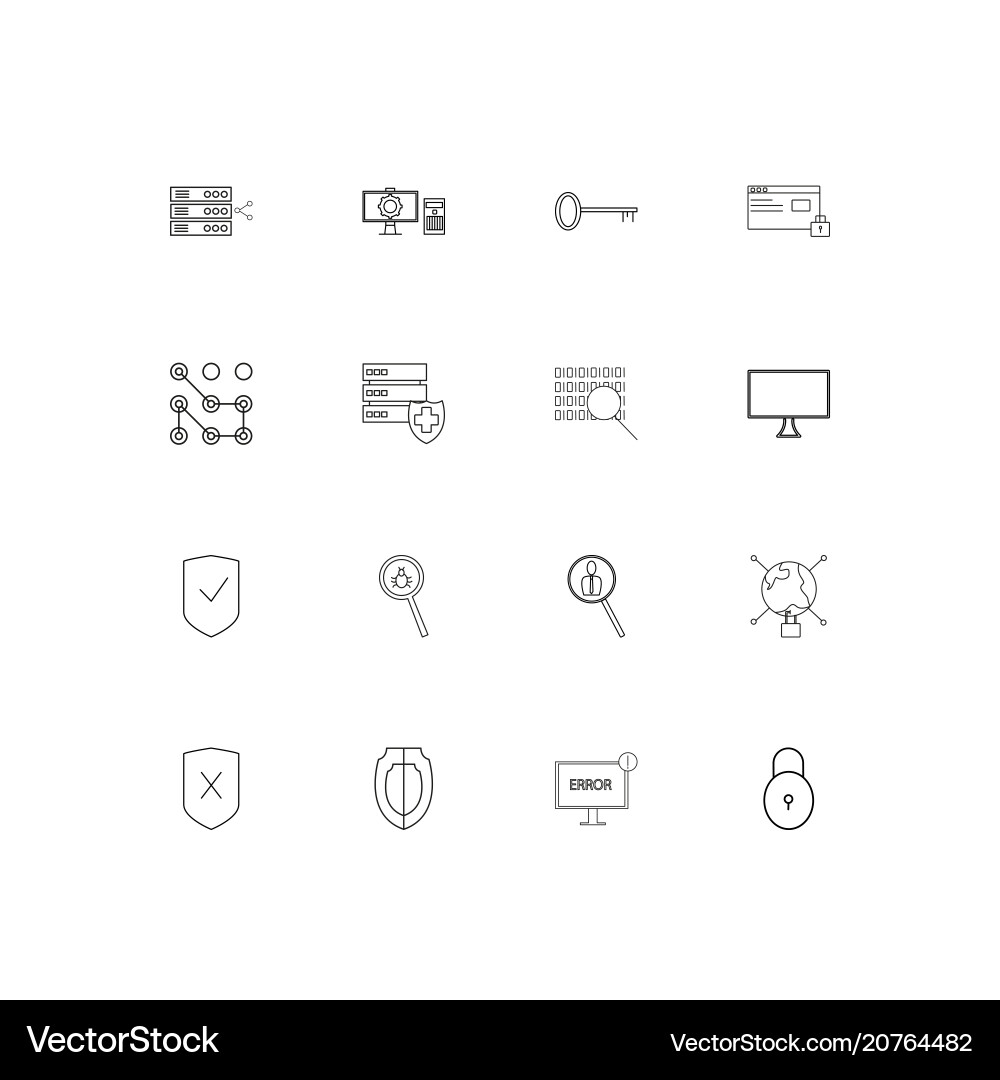 Internet security linear thin icons set outlined vector image