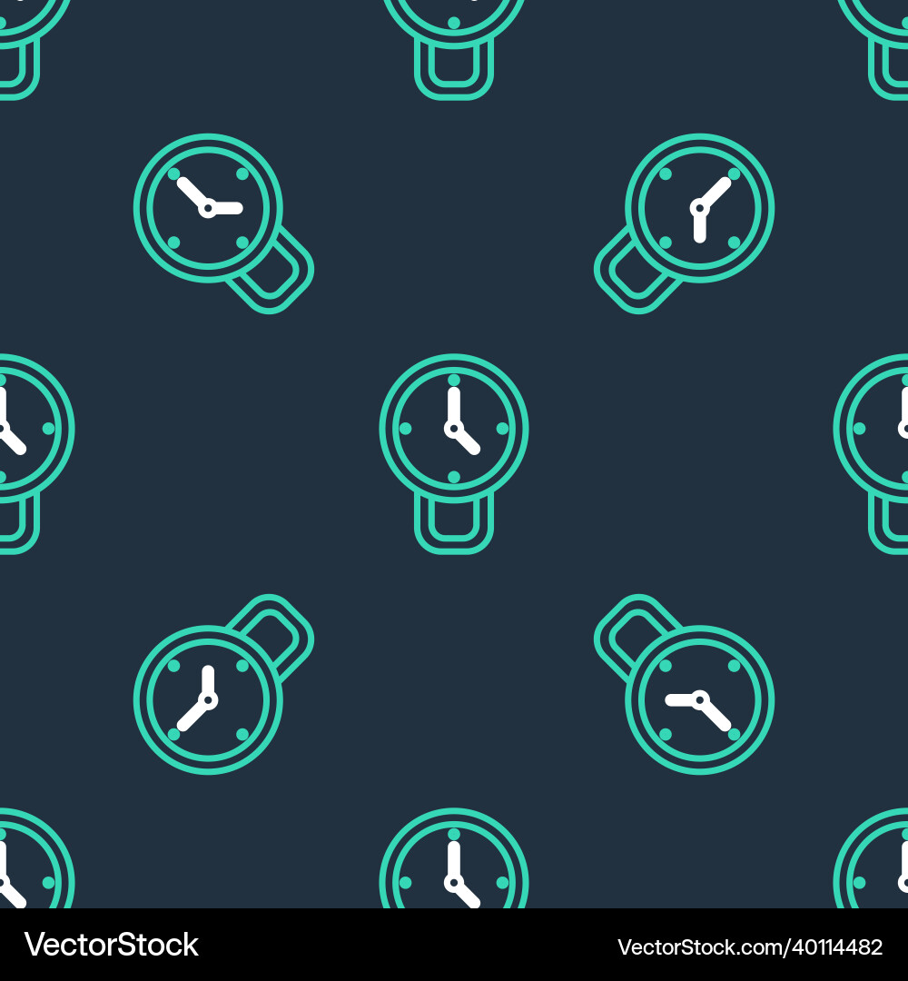 Line clock icon isolated seamless pattern on black Line clock icon isolated seamless pattern on black Vector Image